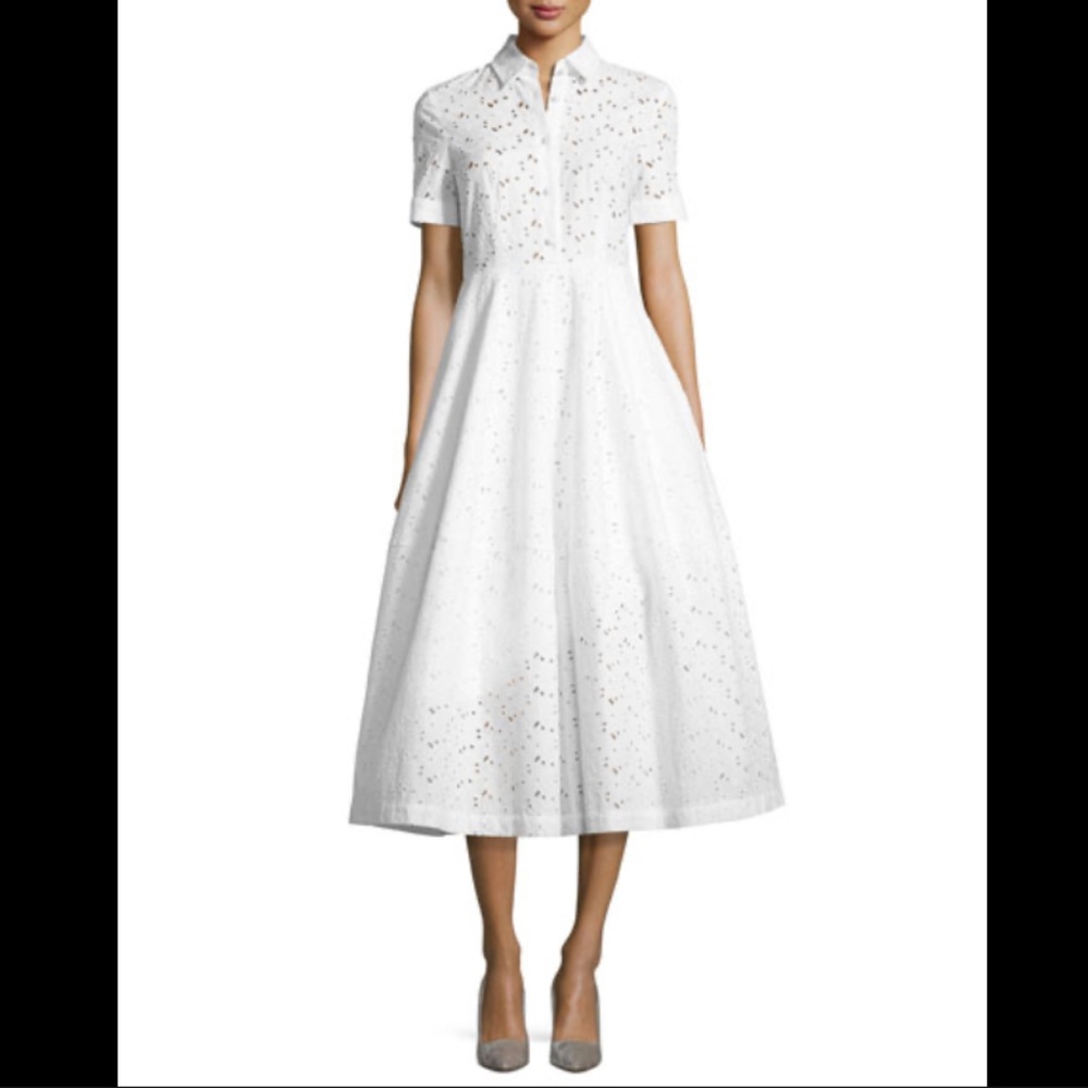 CO Eye Lace, White Midi, Cotton, Collared Dress Size Medium